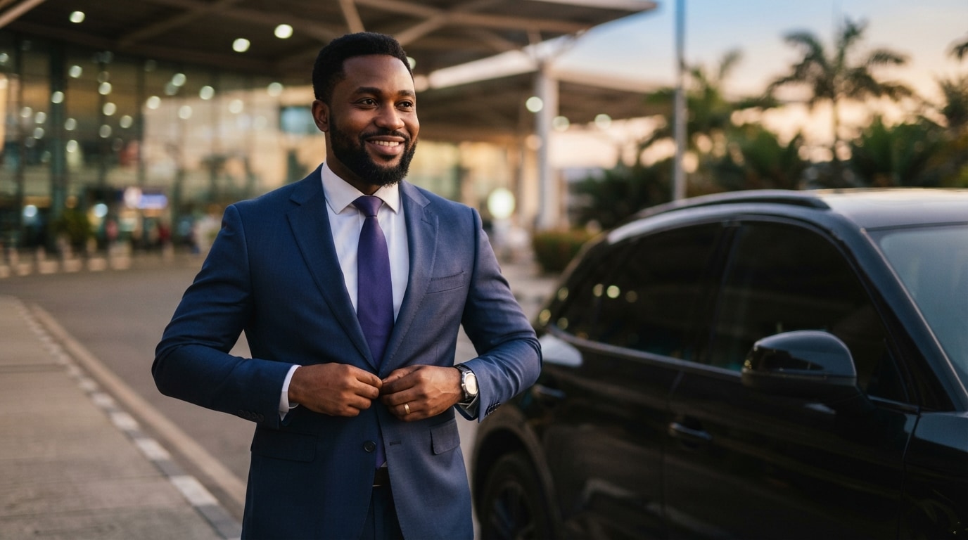 A Simplaa driver beside their car outside the terminal in Abuja