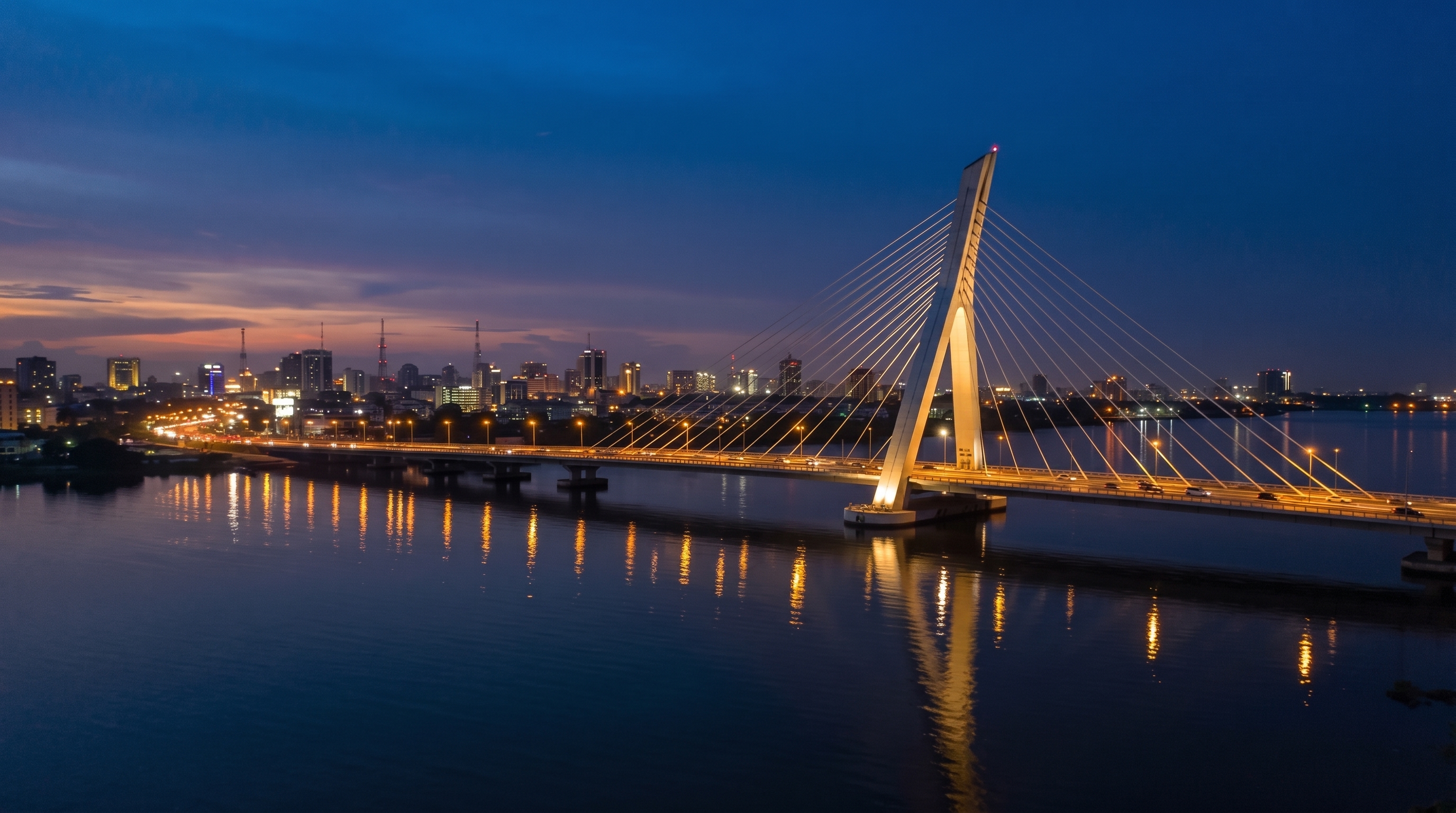 The Lekki-Ikoyi Link Bridge in Lagos at dusk